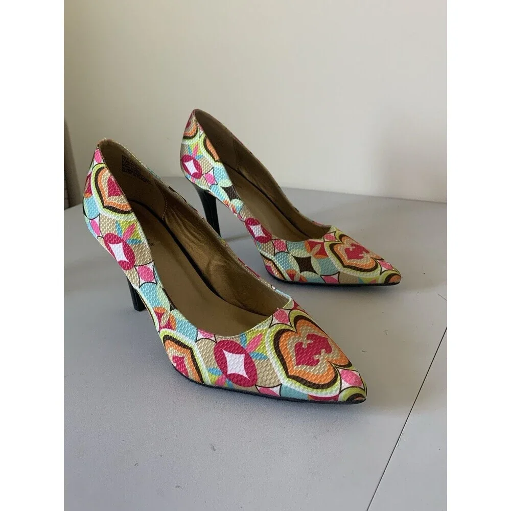 Torta Caliente Multicolored Gem Print Pointed Heels Womens‎ Sz 11 - Picture 2 of 9
